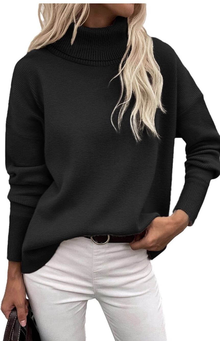 Zeagoo Women's Turtleneck Sweater Oversized Black Small